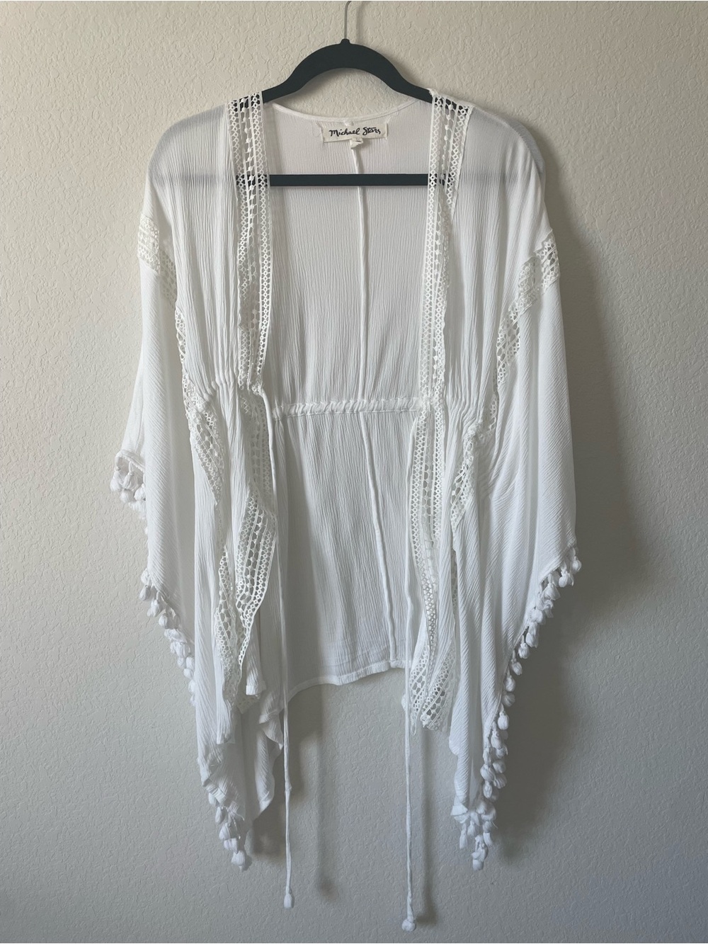 Michael Stars White Crochet-Trim Tassel Honeymoon Caftan Cover-Up